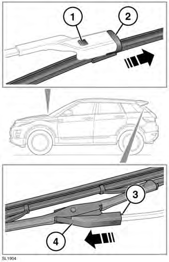 Range Rover Evoque. AUSTAUSCHEN DER SCHEIBENWISCHERBLÄTTER