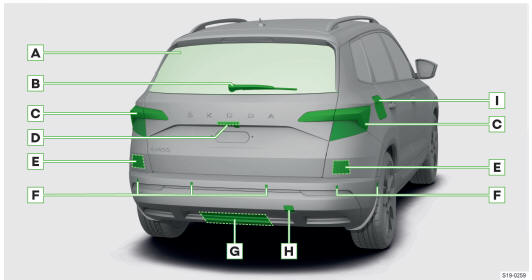 Skoda Karoq. Hinterer Fahrzeugbereich